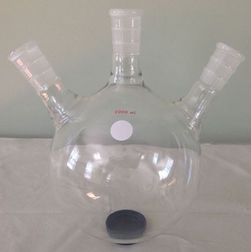 2 liter round bottom boiling flask 2000ml - 3 neck - 24/40 unknown manufacturer for sale