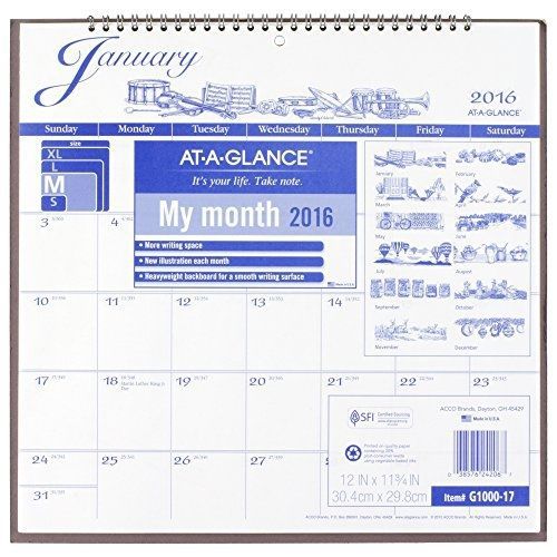 At-A-Glance AT-A-GLANCE Monthly Wall Calendar 2016, Illustrator&#039;s Edition, 12 x