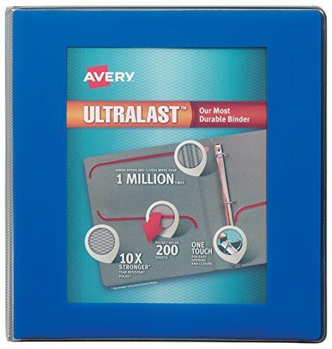 Avery Ultralast Binder with 1-1/2&#034; One Touch Slant Rings, Blue 79712