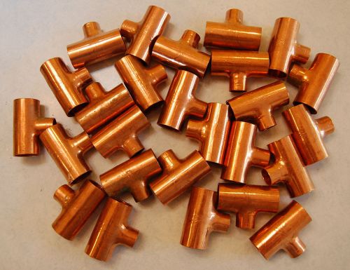 Lot of 25 Copper Tees Muller Brass Co. 3/4&#034; x 3/4&#034; X 1/2&#034;
