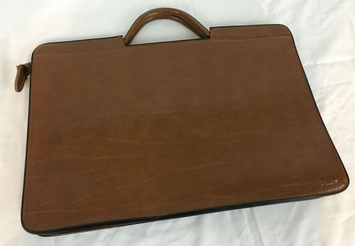 Vintage Brown Leather File Document Case Holder with Zipper 17.5&#034; x 12&#034; Office