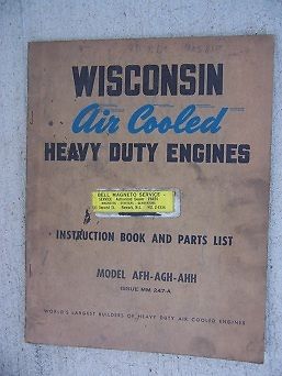 1950s Wisconsin One Cylinder Heavy Duty Engine Manual Parts List AFH AGH AHH  L
