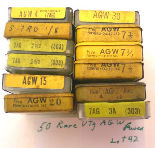 50 Rare Vtg Fuses AGW (7AG) LITTELFUSE &amp; BUSS 1/8-15Amps, 32V, Lot 42, Made USA