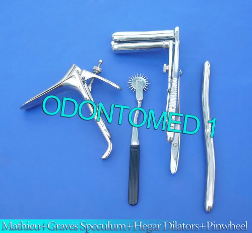 Mathieu Speculum+ Hegar Dilator +Black Pinwheel &amp;Graves Vaginal Speculum Large