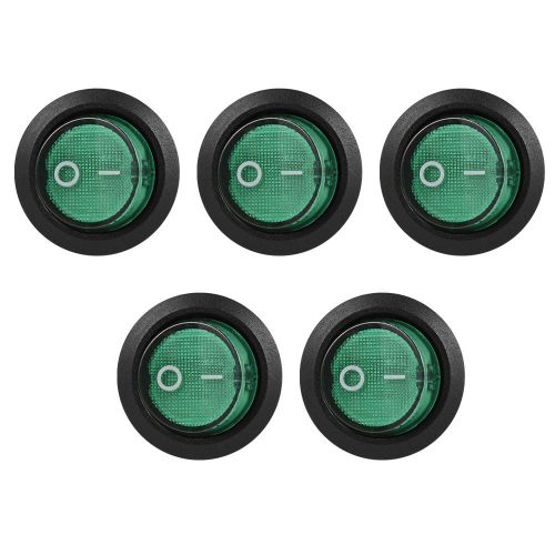 5x Car 6A/250V ON-OFF 6 Pin Round Rocker Green Light Button Boat Switch TE451