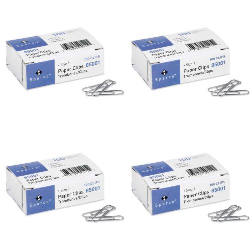 Paper clips, size 1, regular, .033 wire gauge, 100/box, silver, 4 packs for sale