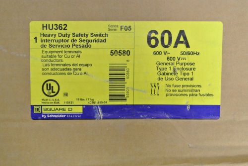 Square d safety disconnect switch 60 amp 600 volt cat: hu362 for sale