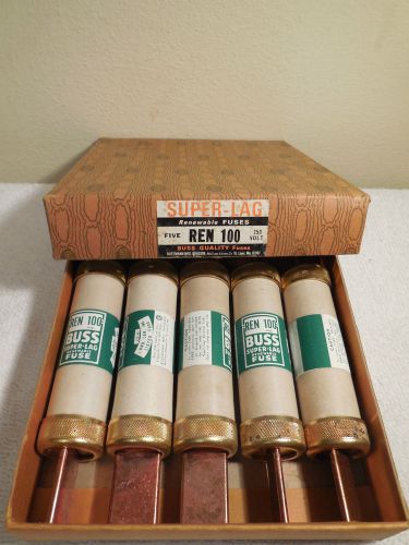 NOS - Box of 5 Cooper BUSSMANN Buss REN-100 Amp 250V FUSE Class RK5 RENEWABLE
