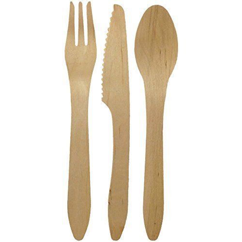 Birchware WDC-180-A 24-Piece Compostable Wooden Assorted Utensils, 180mm or Tan