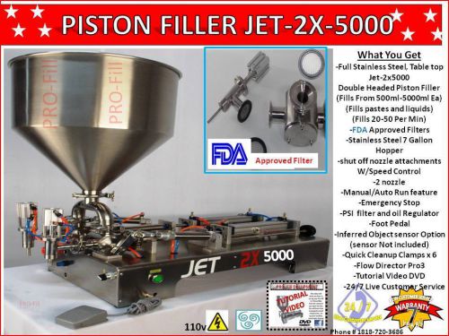 Piston Filler Double Head JET-2x5000 Fills Liquid, Paste, Gel, Peanut Butter