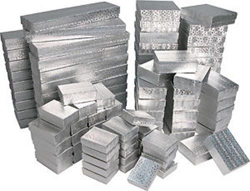100 ASSORTED SILVER COTTON FILLED JEWELRY GIFT BOXES