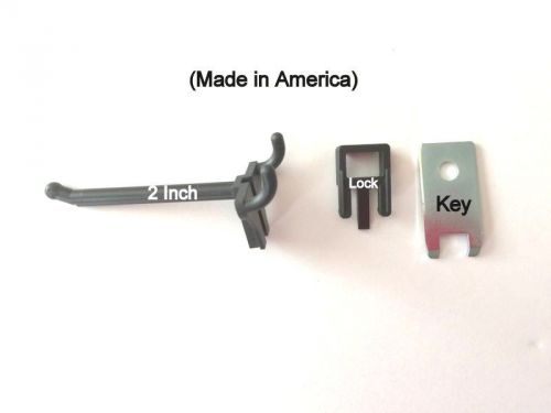 (250 PACK)  2 Inch Locking Black Plastic Peg Hooks For Pegboard  (With 12 Keys)