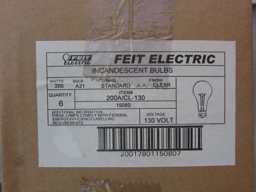 Feit Electric 200A/CL-130 200W 130V Incandescent Blub Lamp Lot of 6 (1 Box), New
