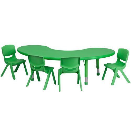 Flash Table Chair Sets Furniture 35 by 65 Adjustabe Haf-Moon Green Pastic Tabe 4