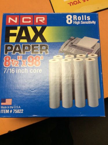 7 NCR Fax Paper Rolls 8 1/2 x 98&#039; 7/16 inch Core #75822 High Sensitivity USA