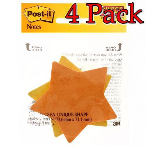 3M Post-It Notes, Super Sticky Yellow/Orange Star, 2ct, 4 Pack 051131945883T177