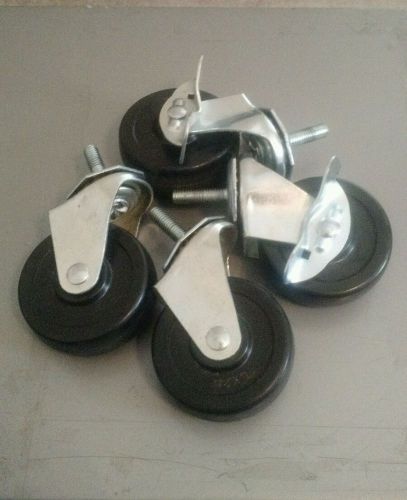 75x25mm 3&#034;x1&#034; swivel caster wheels 3/8&#034; thread stem set of 4 w/brakes for sale