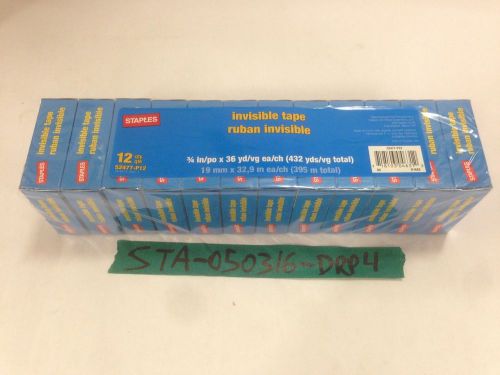 Staples Invisible Tape - 3/4in x 36 yd - 12 Pack - New