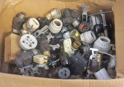 Huge Lot of Vintage Electrical Parts and Pieces Plugs, Switches, Lamps, Fittings