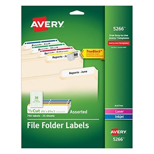 Avery File Folder Labels in Assorted Colors for Laser and Inkjet Printers with