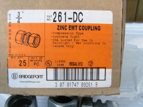 Bridgeport  #261dc 3/4&#034; emt concrete tight diecast coupling  (pkg of 25) for sale