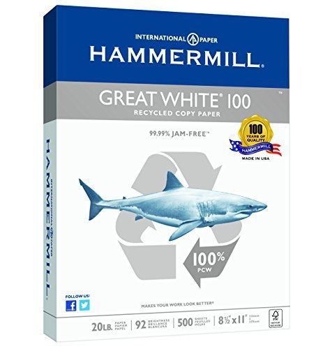 Hammermill Paper, Great White 100% Recycled Copy Paper, 20lb, 8.5 x 11, Letter,