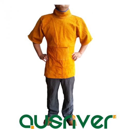 Short Sleeves Leather Welding Coat Apron with Pocket Protective Clothing Welder