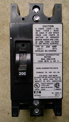 Cutler hammer Eaton CC2200x 2p 240v 200amp circuit breaker cc2200 warranty!