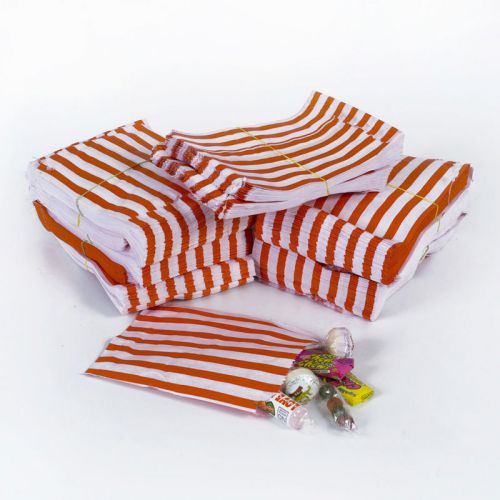 50 Orange Stripe Retro Paper Candy Bag (7x9) Carnival Party Concession Halloween