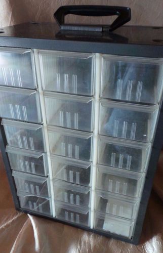 Vintage Industrial Metal 18 Compartment Hardware Bins Cabinet Carry Handle
