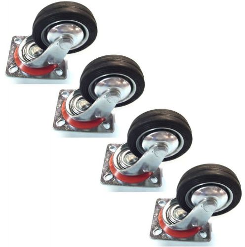 4 pack 3&#034; swivel caster wheels rubber base with top plate &amp; bearing heavy duty for sale