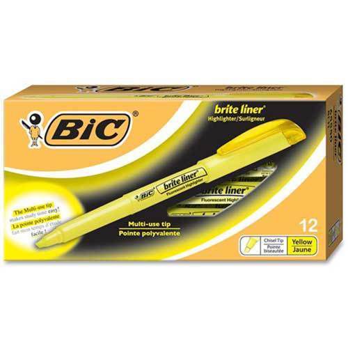 BIC® Brite Liner® Highlighters, Yellow, Dozen