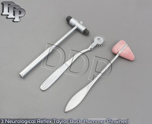 Set of 3 Neurological Reflex Taylor Buck Hammer Pinwheel Medical Diagnostic Tool