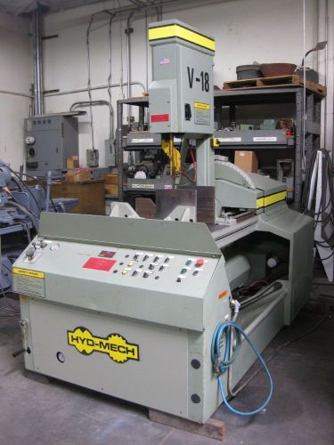 1997 HYD-MECH V-18 SEMI-AUTO VERTICAL TILTING ROLL-IN BANDSAW. HYD VISES, XLNT!