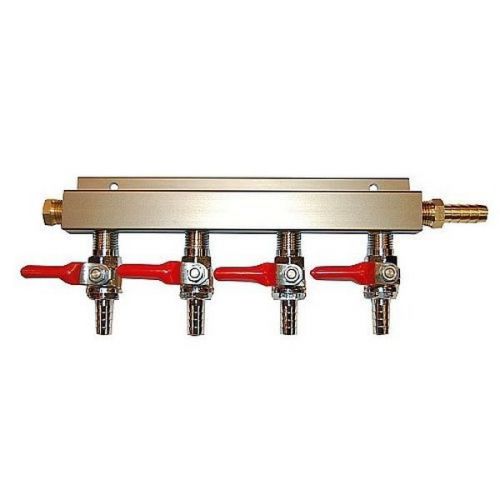 4 Way CO2 Block Manifold with 5/16&#034; Barbs - Gas Distribution Splitter