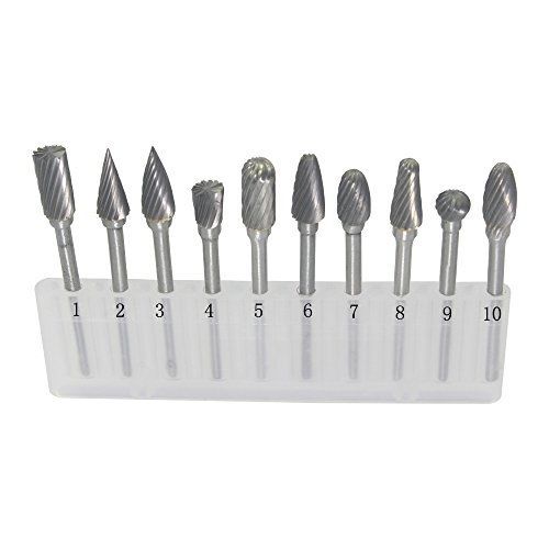 Carving Expert 10pcs Single Cut 1/8in. Shank Tungsten Carbide Rotary Burr Fit