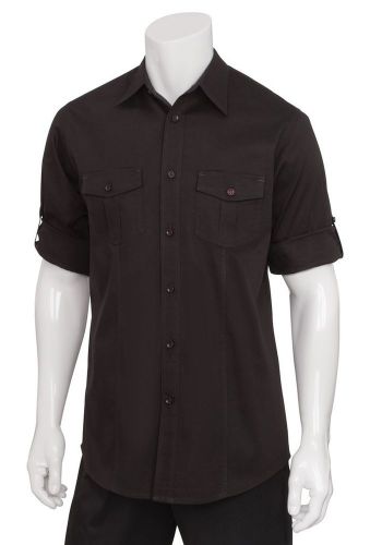 Chef Works DPDS-BLK-M Double Pocket Men&#039;s Shirt, Black, Medium