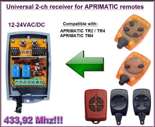 Aprimatic compatible 2-channel receiver 12-24vac/dc 433.92mhz tr2/tr4/tm4 remote for sale