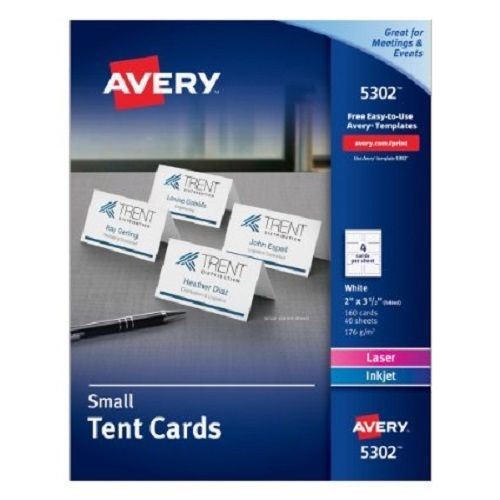 Avery Small Tent Cards, 2 x 3.5 Inches, White, Box of 160 (5302)