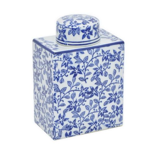 Benzara 7&#034;&#034; White And Blue Ceramic Jar