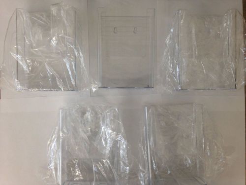 Set of 5 Clear Acrylic Brochure Literature Holder 5&#034; Counter Top Wall Mount
