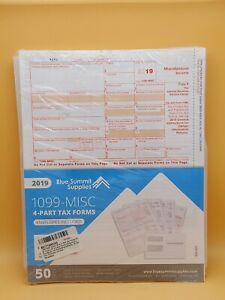1099 MISC 2019 4 Part Tax Forms 50 Recipients Laser Inkjet Envelopes inc.