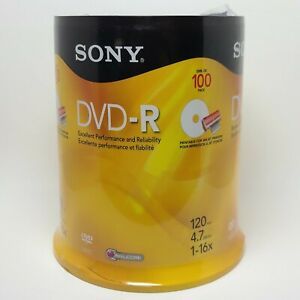 100 Pack SONY DVD-R 120 Min 4.7GB 1-16X Disc 100DMR47RSP  NEW &amp; SEALED