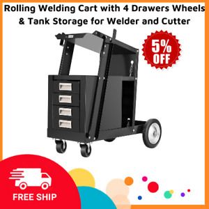 Rolling Welding Cart with 4 Drawers Wheels &amp; Tank Storage for Welder and Cutter