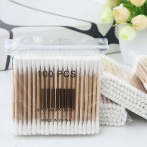 100X Wattestbchen Dual Kopf  Wattetrger Holz Pflege Kosmetik Watte Kosmetik