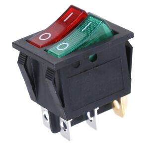 6 pin on/off double spst rocker boat switch 250V/15A 125V/20A red green li NUUMW