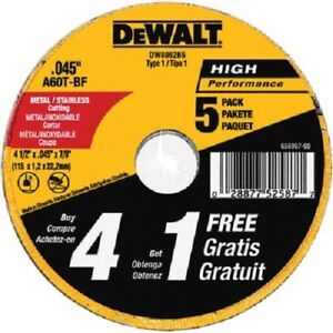 Dewalt, DW8062B5, 5 Pack, 4.5&#034; x 0.045&#034;, Metal &amp; Stainless Cutting Wheel