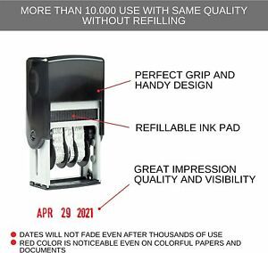 Self Inking Rubber Date Stamp, Refillable and Changeable Ink Pad, Great for Mark