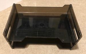 Lot of 2 Stackable Tray Desk Office Filing Transparent Gray  12.5”x 8.5”x 3”