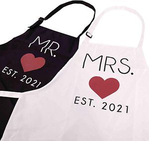 Mr. And Mrs. Couples Kitchen Aprons (2-Piece Set) Cute Cooking Bibs For Newlywed